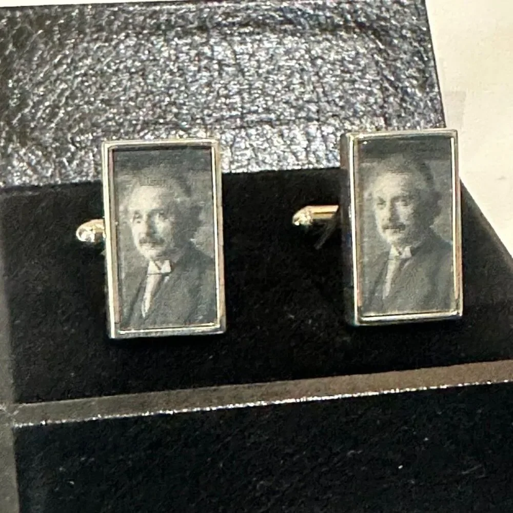 Albert Einstein Lenticular Photo Cufflinks — Tongue Out / Portrait